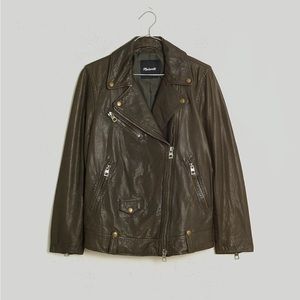 Madewell Leather Oversized Motorcycle Jacket: Brass Hardware Edition in Olive